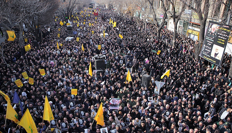 People gathered in the streets during a demonstration in Iran over the death of Qasem Soleimani