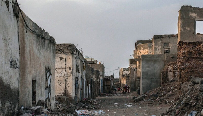 Battered buildings from the civil war in Yemen.
