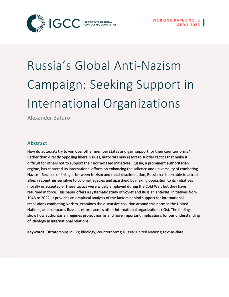 Russia's Global Anti-Nazism Campaign: Seeking Support in International Organizations