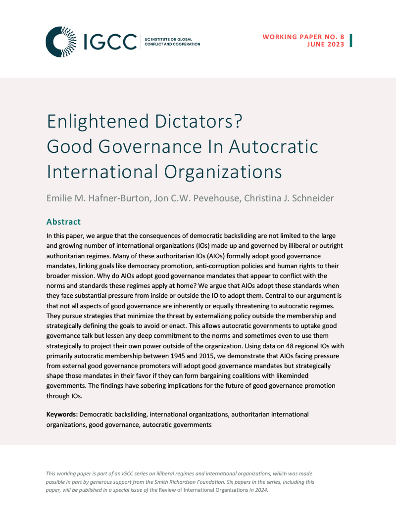 Enlightened Dictators? Good Governance In Autocratic International Organizations