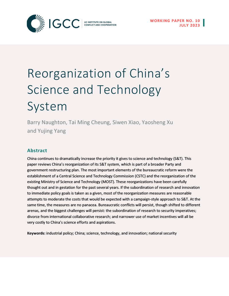 Reorganizations of China's Science and Technology System