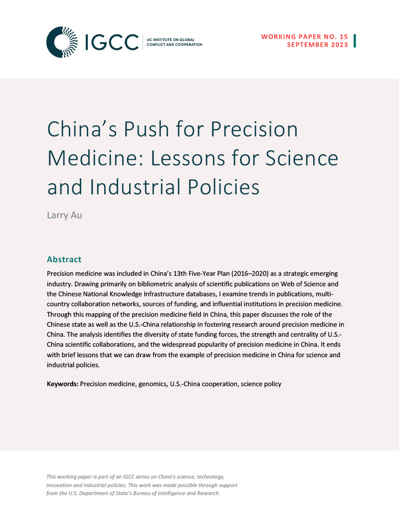 China's Push for Precision Medicine: Lessons for Science and Industrial Policies