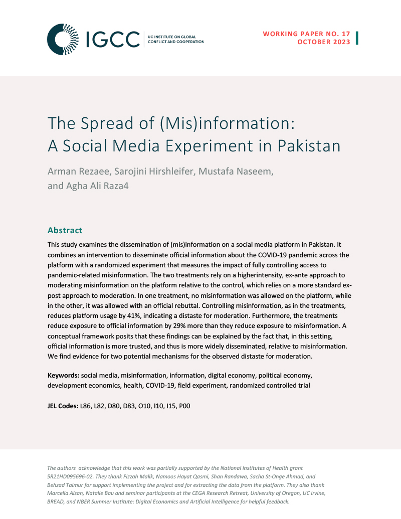 The Spread of (Mis)information: A Social Media Experiment in Pakistab