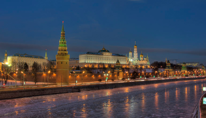 The Kremlin in Moscow at night.