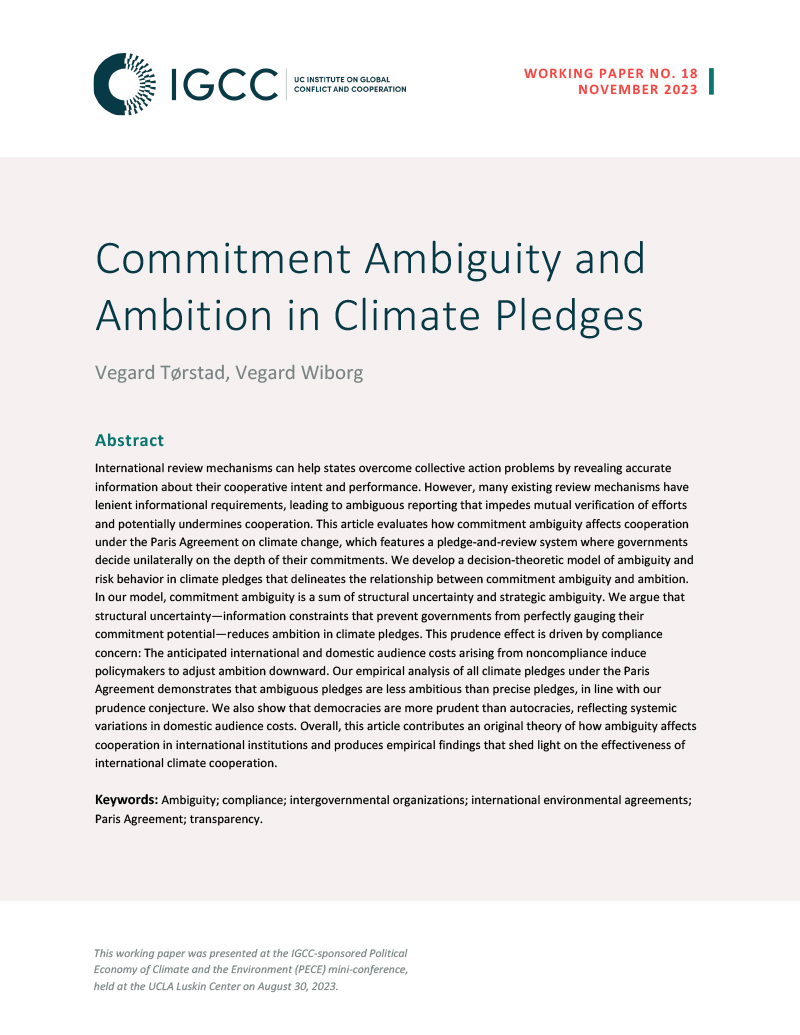 Commitment Ambiguity and Ambition in Climate Pledges