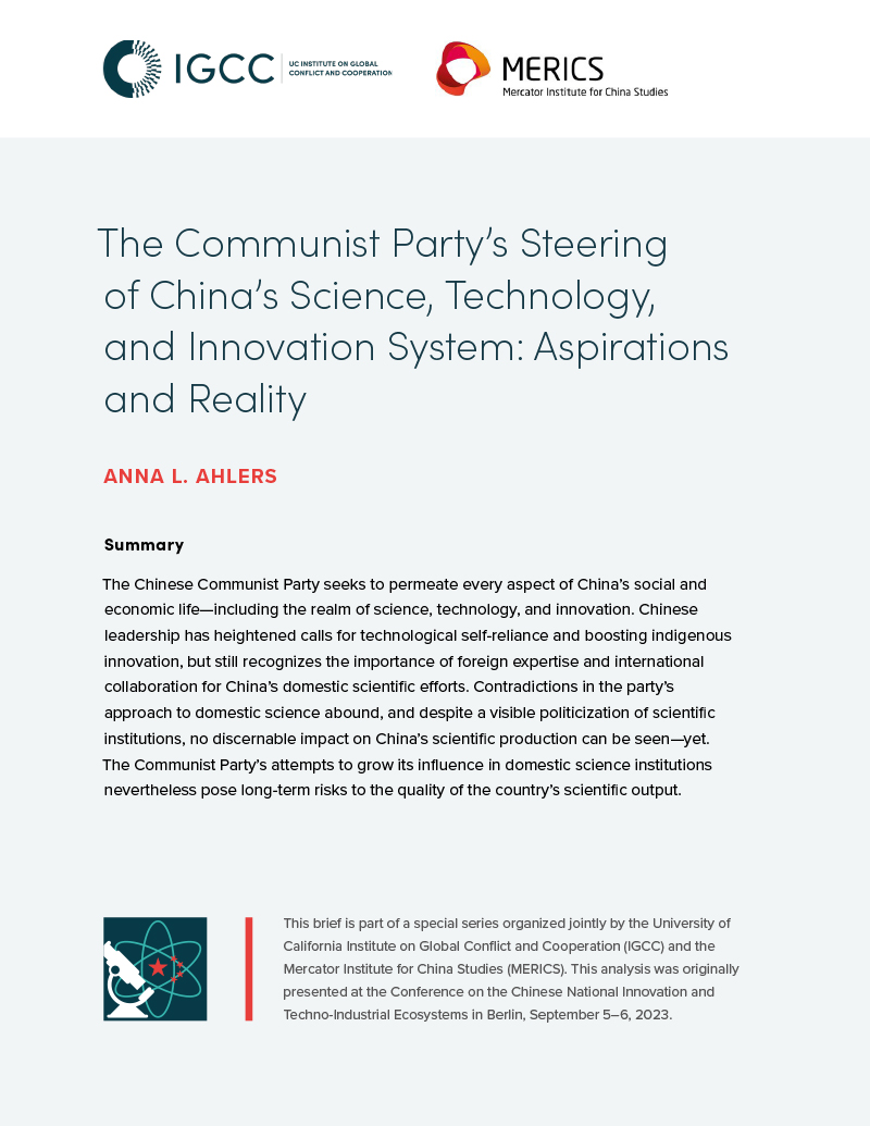 The Communist Party’s Steering of China’s Science, Technology, and Innovation System: Aspirations and Reality