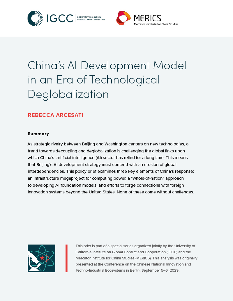 China’s AI Development Model in an Era of Technological Deglobalization