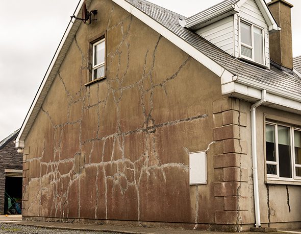 the walls of a home in Donegal, Ireland showing defective concrete