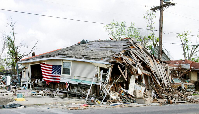 A damaged house in the aftermath of Hurricane Helene