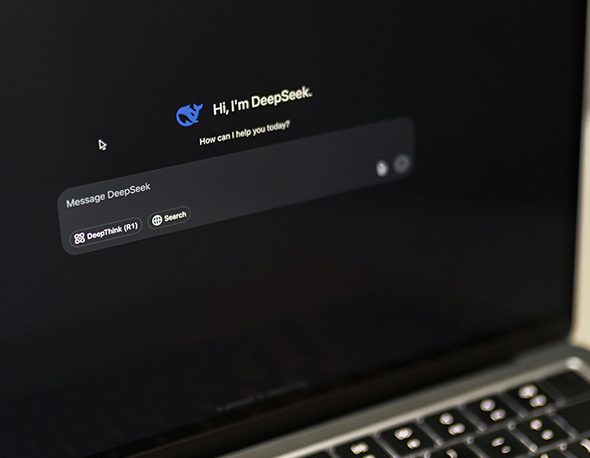 close-up photo of DeepSeek AI interface on a Macbook screen