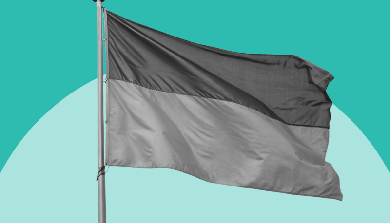 a black and white image of the Ukrainian flag against a teal background