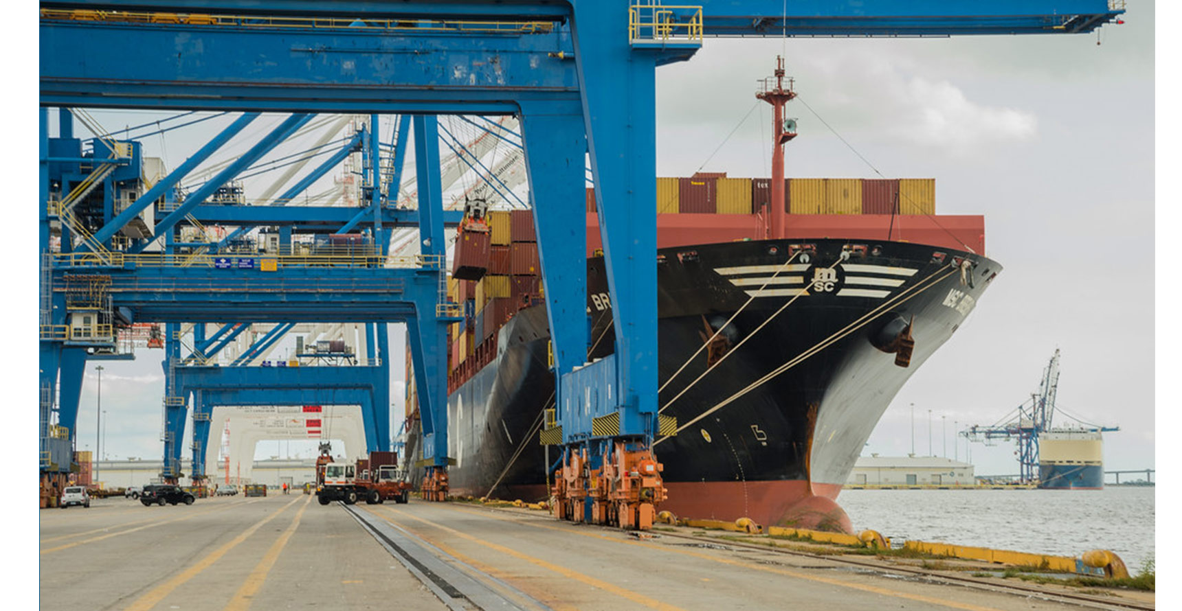 A trading ship docked in the Port of Baltimore