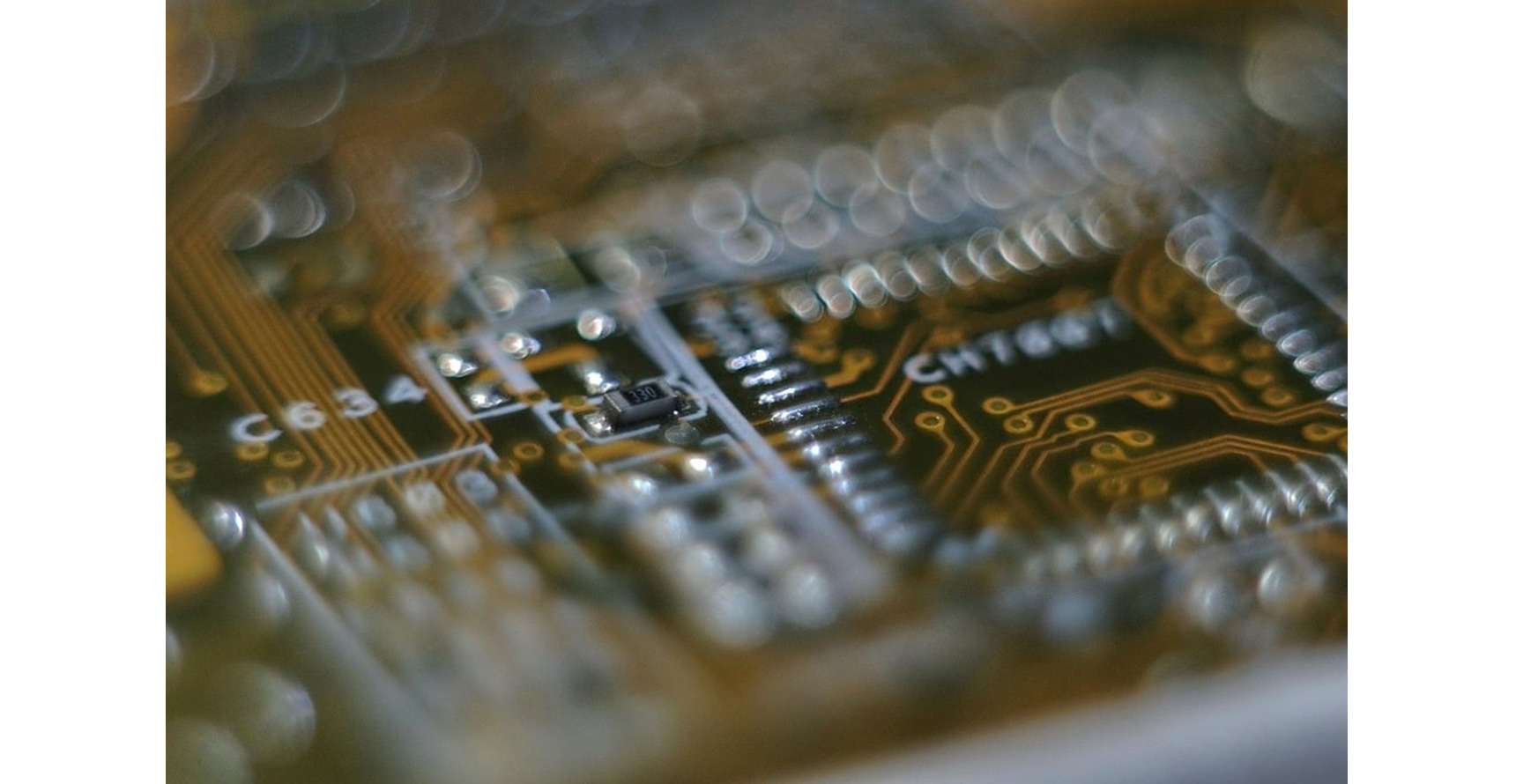Close-up photo of a semiconductor chip on a circuit board