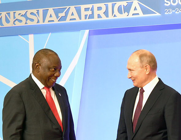 President Cyril Ramaphosa of South Africa with President Vladimir Putin of Russia, 2019.