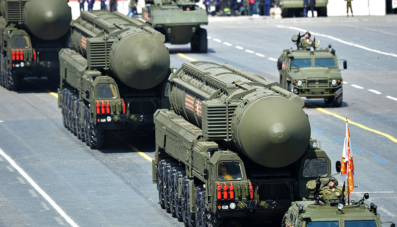 Nuclear weapons transports taking part in a Russian military parade.