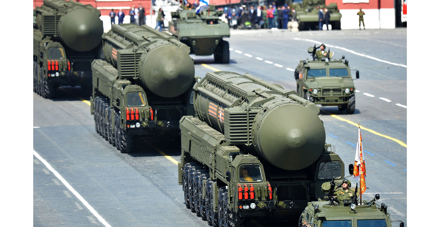 Nuclear weapons transports taking part in a Russian military parade.