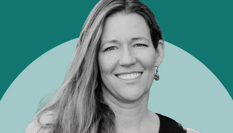 Georgia Kernell headshot photo overlaid on a two-tone green background