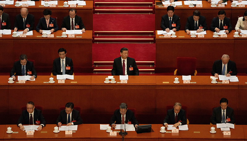 Chinese president Xi Jinping at a meeting of CCP leadership