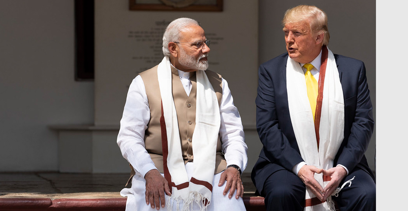 Indian president Narendra Modi and U.S. president Donald Trump sit together during the latter's visit to New Delhi
