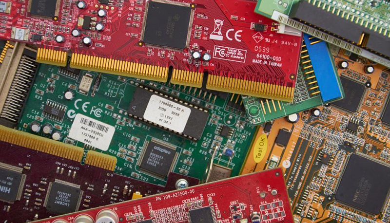 An array of colorful computer circuit boards