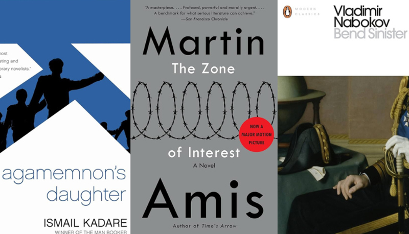 A collage of book covers, including "Agamemnon's Daughter", "The Zone of Interest", and "Bend Sinister"
