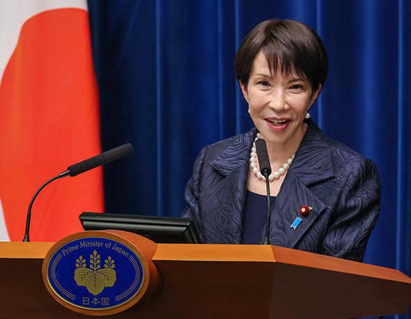Sanae Takaichi during a press conference in 2025