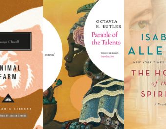 A collage of book covers, including "Animal Farm", "Parable of the Talents", and "The House of the Spirits"