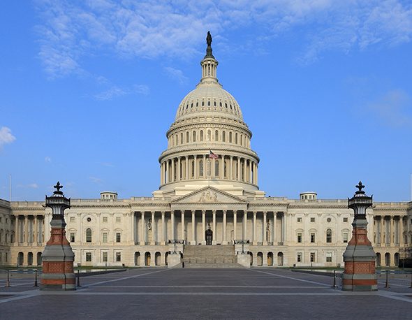 A view of the United States Capitol building from the east side.