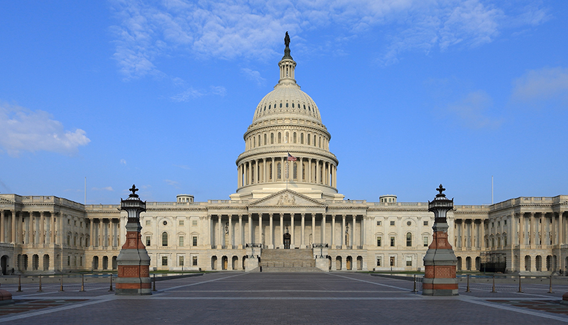 A view of the United States Capitol building from the east side.