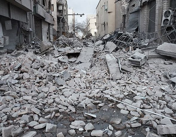 Damage near Enghelab Square in Tehran as a result of U.S. military airstrikes.