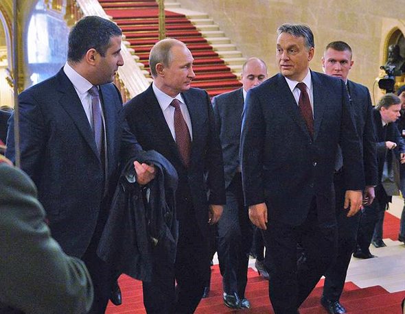 Vladimir Putin with Viktor Orbán on a visit to Hungary in February 2015