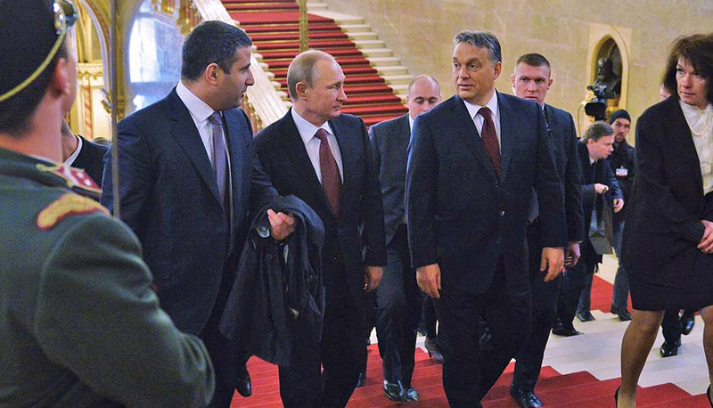 Vladimir Putin with Viktor Orbán on a visit to Hungary in February 2015