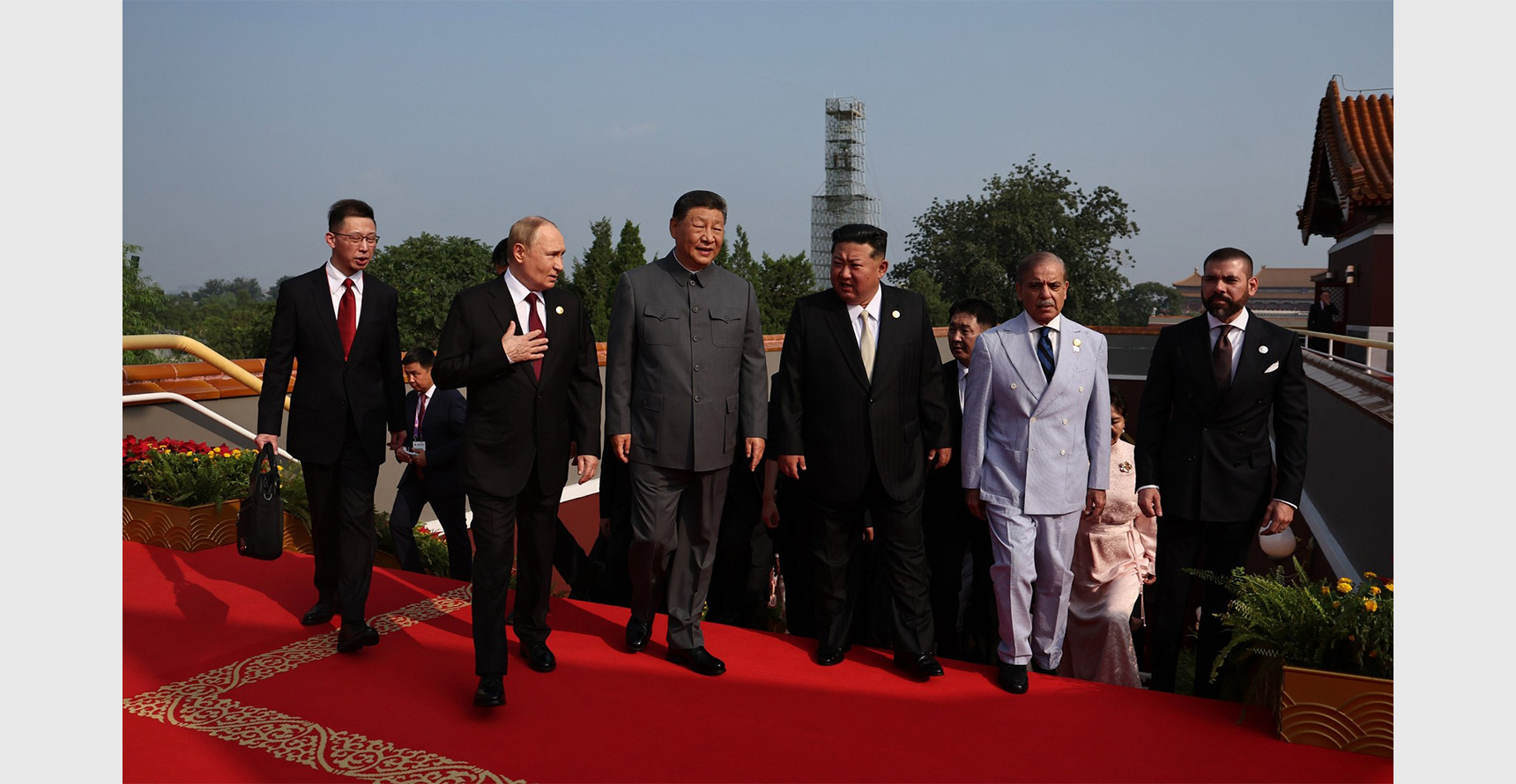 Xi Jinping, Vladimir Putin, and Kim Jong Un photographed together at the 2025 China Victory Day Parade in Beijing.