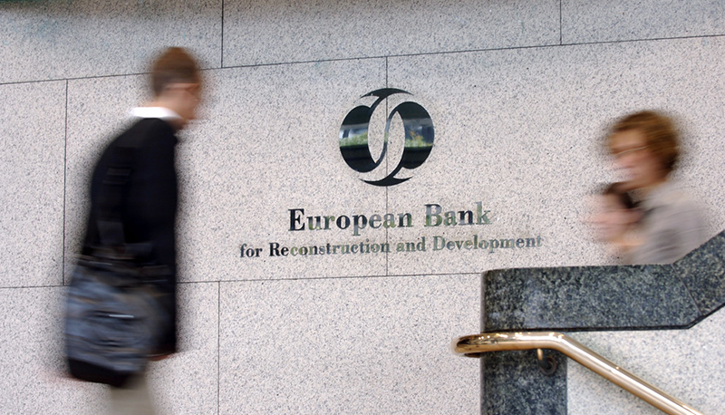 Photo of the signage outside the Economic bank for Reconstruction and Development (EBRD) in London